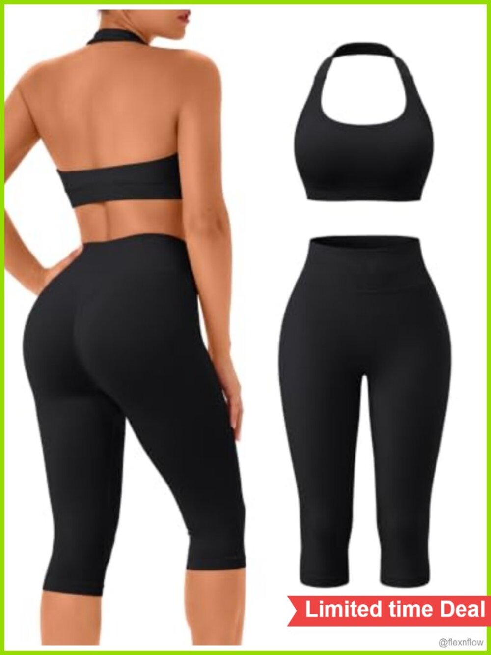 Women's 2 Piece Workout Set Capri Scrunch Leggings & Padded Sports Bra